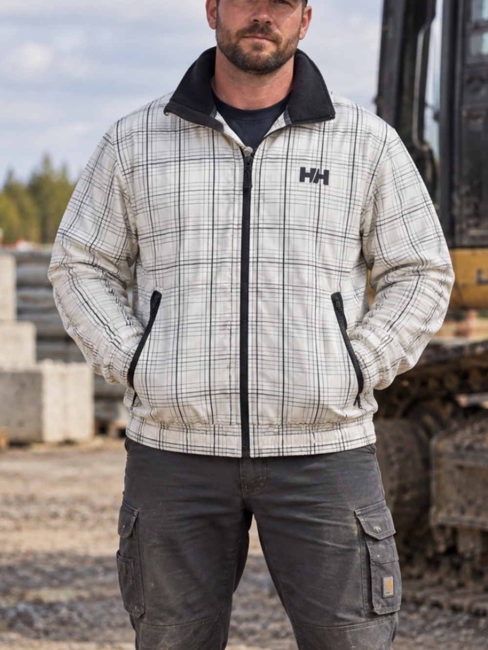 Helly Hansen Winter Jacket Mens Size Small White Gray Plaid Workwear Medium Weig